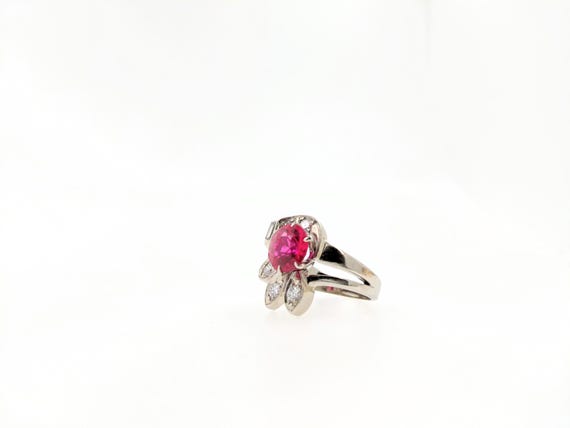 Antique Lab Created Ruby and diamond ring 14kt Wh… - image 2
