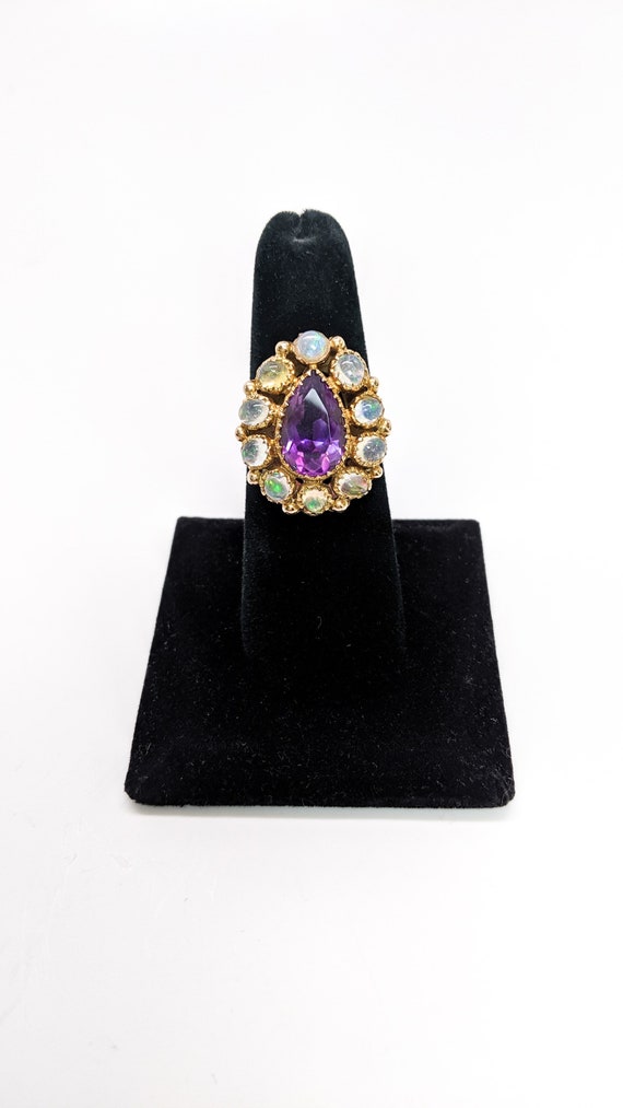 Victorian Amethyst and Opal Ring 14K Yellow Gold - image 3