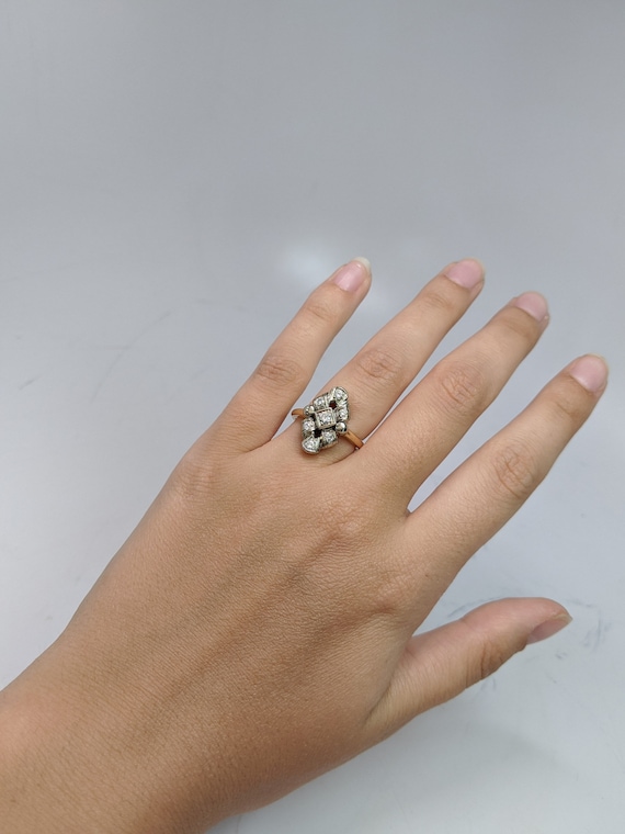 Art Nouveau Diamond Ring 14K yellow Gold White Go… - image 3