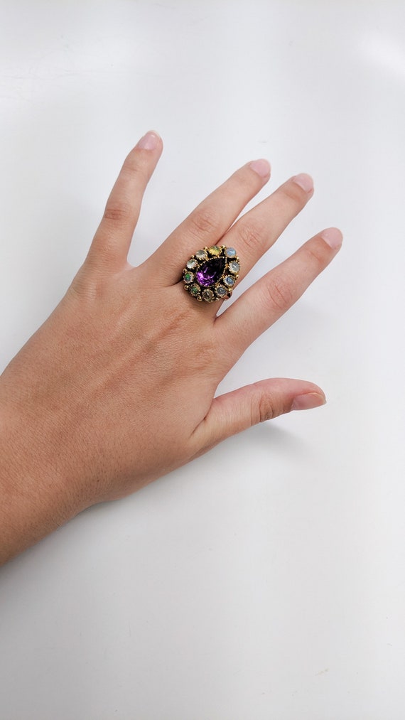 Victorian Amethyst and Opal Ring 14K Yellow Gold - image 5