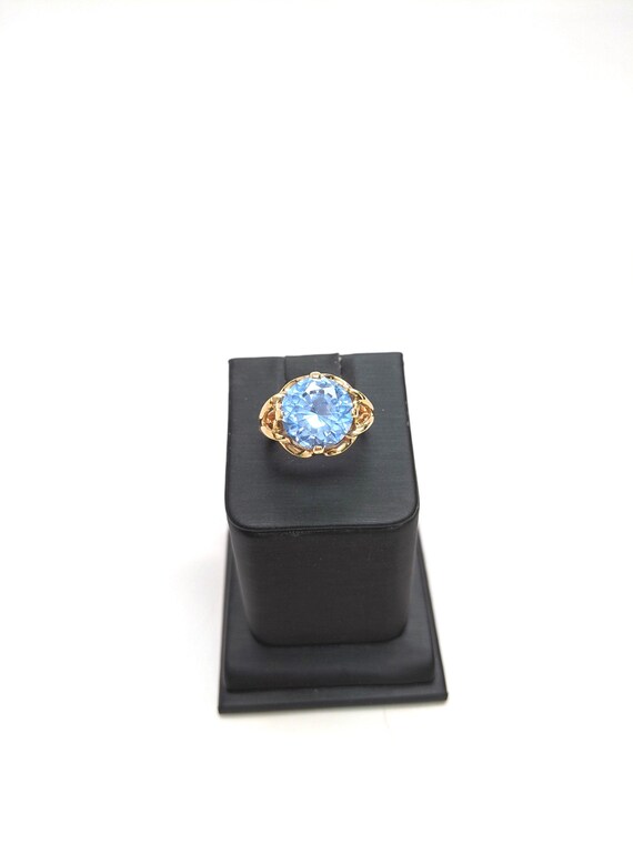 Cathedral Blue Topaz Ring 10k Yellow Gold - image 2