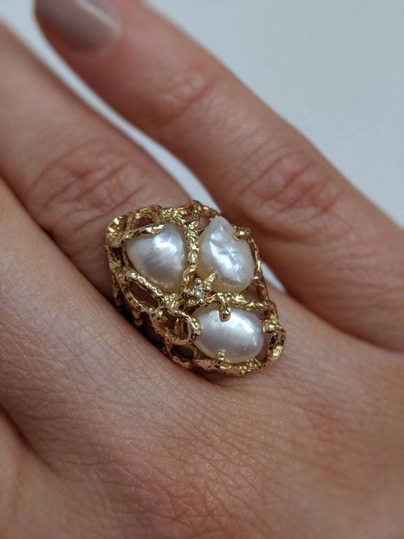 Fresh water pearl and diamond ring - image 4