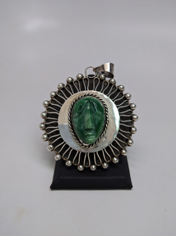 Mexican Jade Mask Pendant Sterling Silver