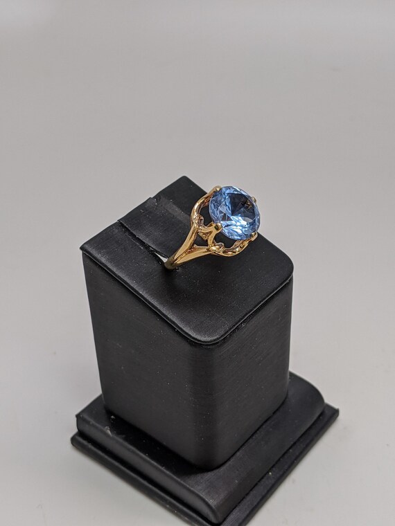 Cathedral Blue Topaz Ring 10k Yellow Gold - image 5