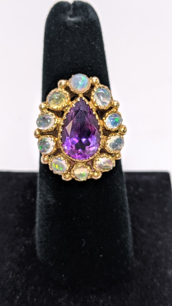 Victorian Amethyst and Opal Ring 14K Yellow Gold - image 2