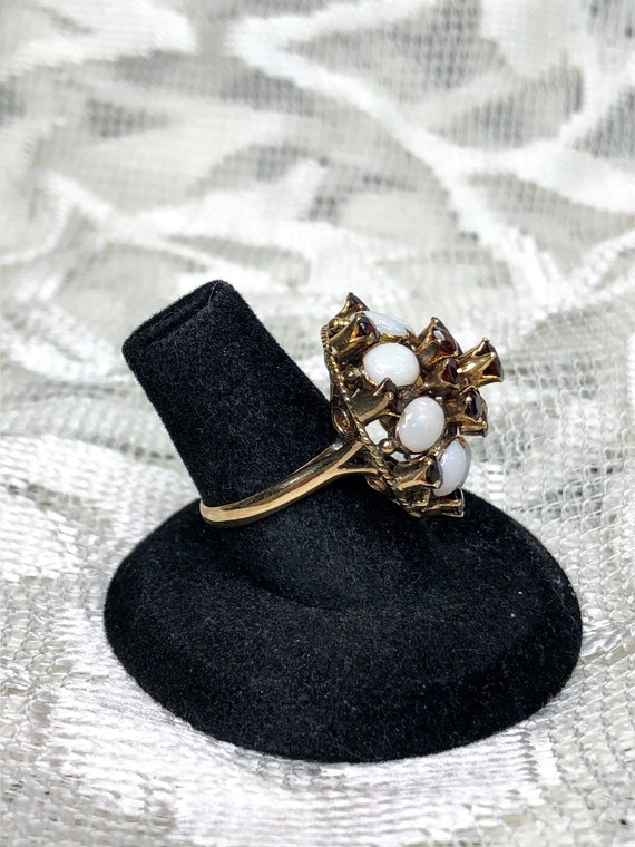 Vintage Garnet and Opal Princess Harem Ring Dome … - image 4
