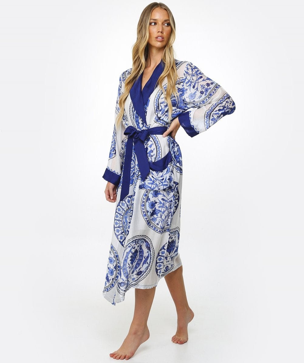 Image of Blue Kimono, Robe, Long Coat