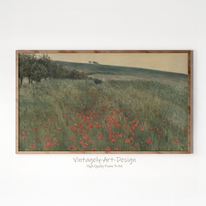 FRAME TV art field of Summer wildflowers, Samsung Frame tv art field of poppy flowers, Spring cottage country farmhouse style tv vintage art