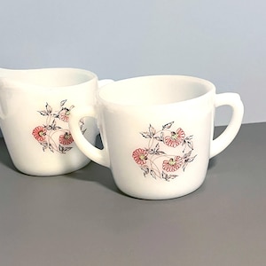 Fire King Sugar and Creamer, Fleurette Pattern, Vintage Milk Glass, MCM Glassware