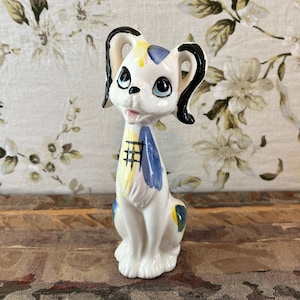 Puppy Dog Big Floppy Ears Figurine Statue Vtg Wide Eyed Ceramic| Collectible Mid Century Japan | 7&quot; Tall