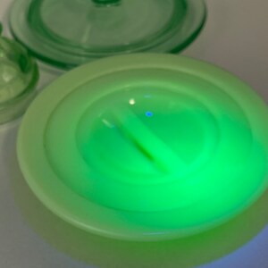 Uranium Glass Glowing Green Lids | Jadeite Green | 3 Misc Lids Depression Era Glass