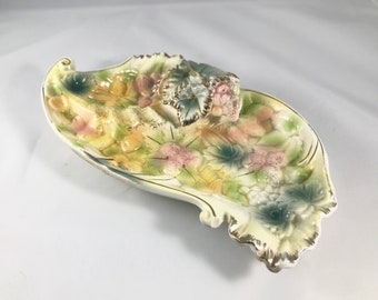 Betson Ceramic Ashtray Barware Decor | Japan 1950's | Pastel Pink Yellow Green & Blues | Fruit Leaves and Gold Accents Vintage Hand Painted