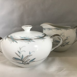 Vtg Wentworth Fine China Sugar Bowl w Lid and Creamer Set | Marion Pattern 7433 | White w Platinum Trim | Made in Japan - RARE Pattern