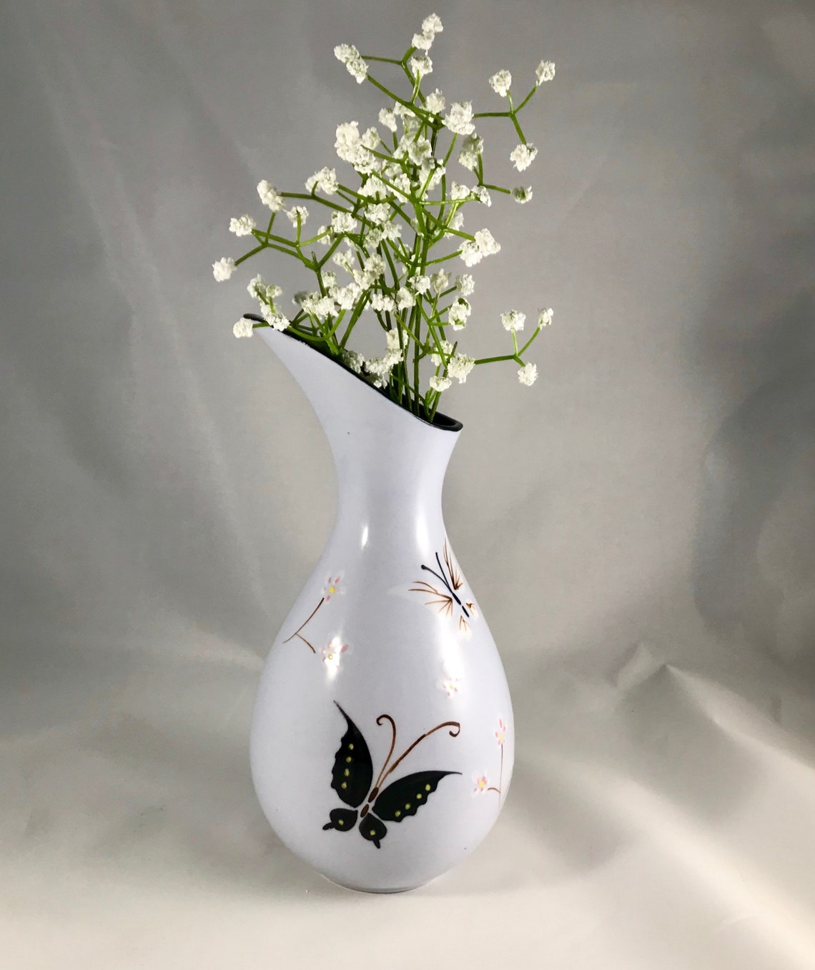 Vtg Lavender Vase W Painted Butterflies and Flowers Mid Etsy