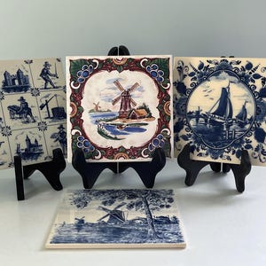 Ceramic Tiles Dutch Holland Villeroy Boch Provimi Veal 1983 Royal Goedewaagen Germany Blue White Windmill Sailboats