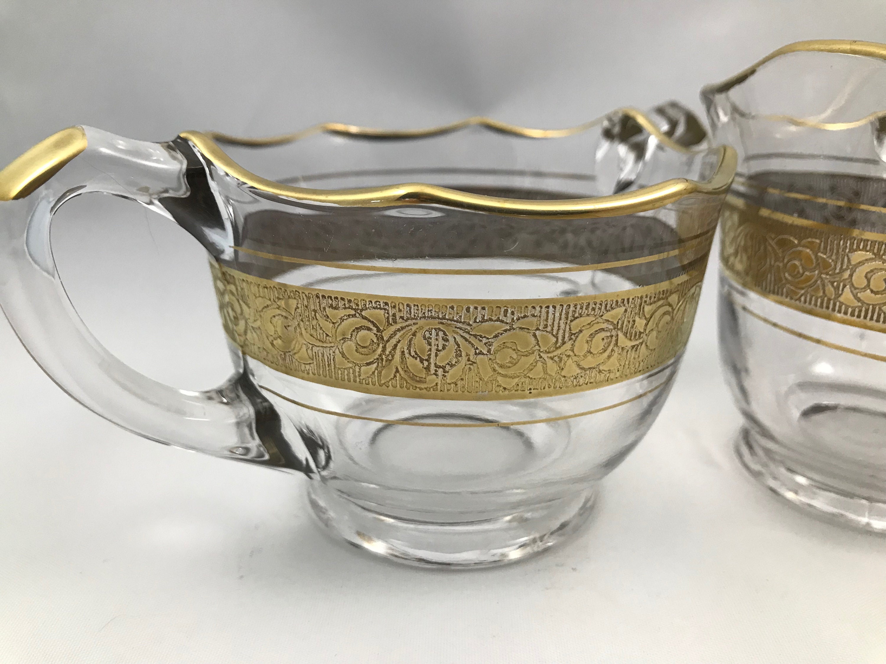 Vtg Gold Banded Creamer and Sugar Set with Gold Trim Elegant Design