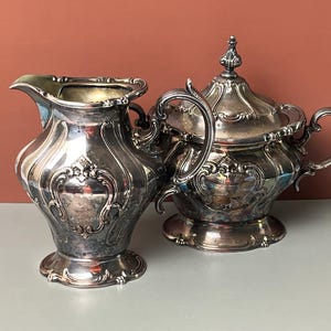 Vintage Gorham Chantilly Silverplate Sugar and Creamer Set, Model YC1303 YC1304, Tarnish / Patina