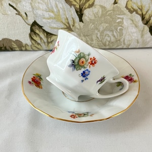 Vintage Furstenberg Demitasse Espresso Floral Cup and Saucer | Germany Porcelain Bone China | Flowers and Gold Trim