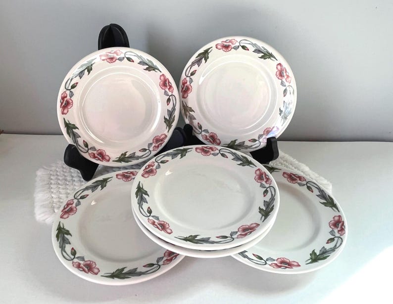 Mayer China Restaurant Ware, Pink Poppy Pattern Lunch Plates, Bread ...