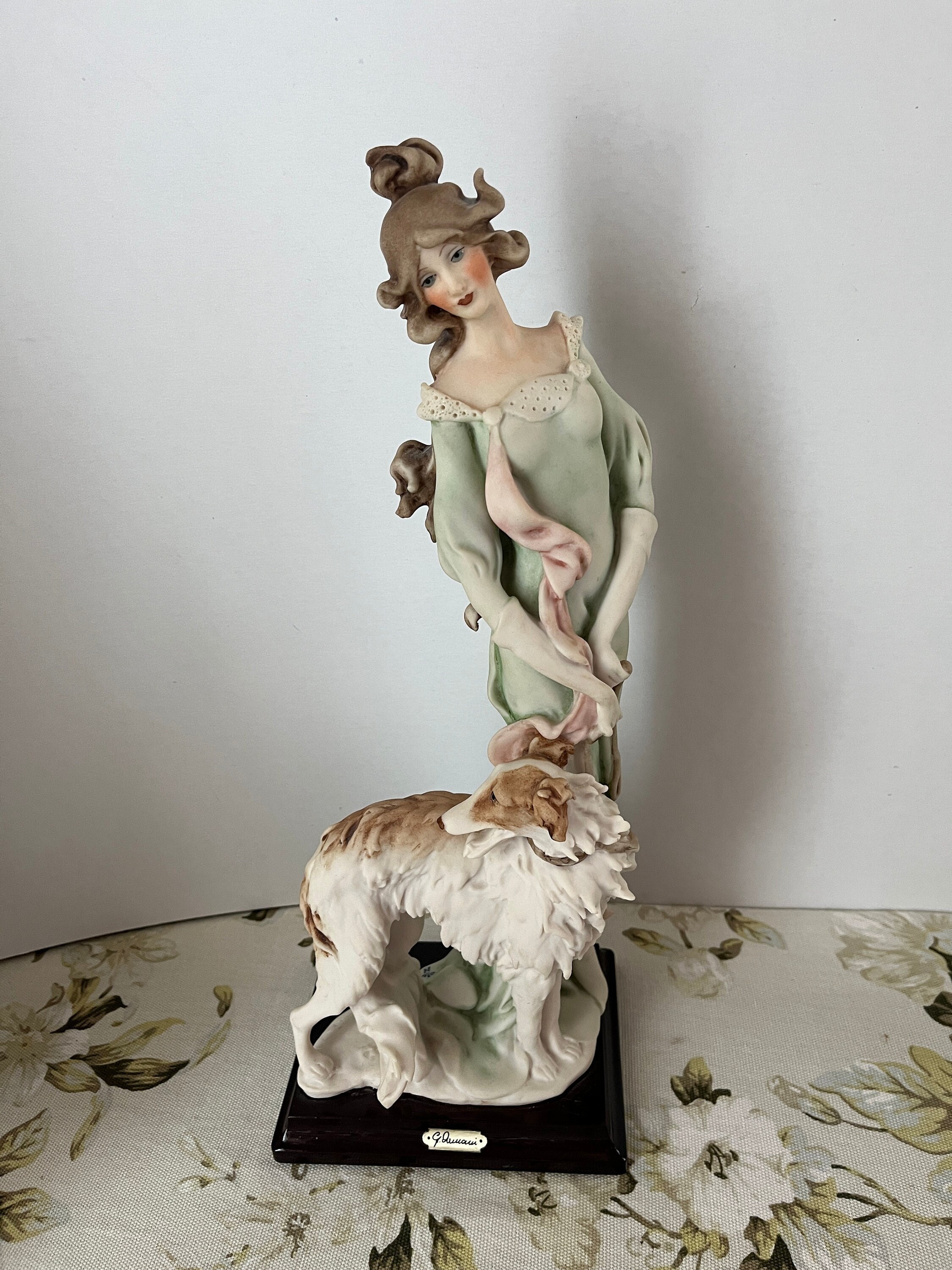 超希少なイタリア製 Lady with Borzoi（ボルゾイを連れた貴婦人） Giuseppe Armani, Italian Art Nouveau Statue, Lady W Borzoi