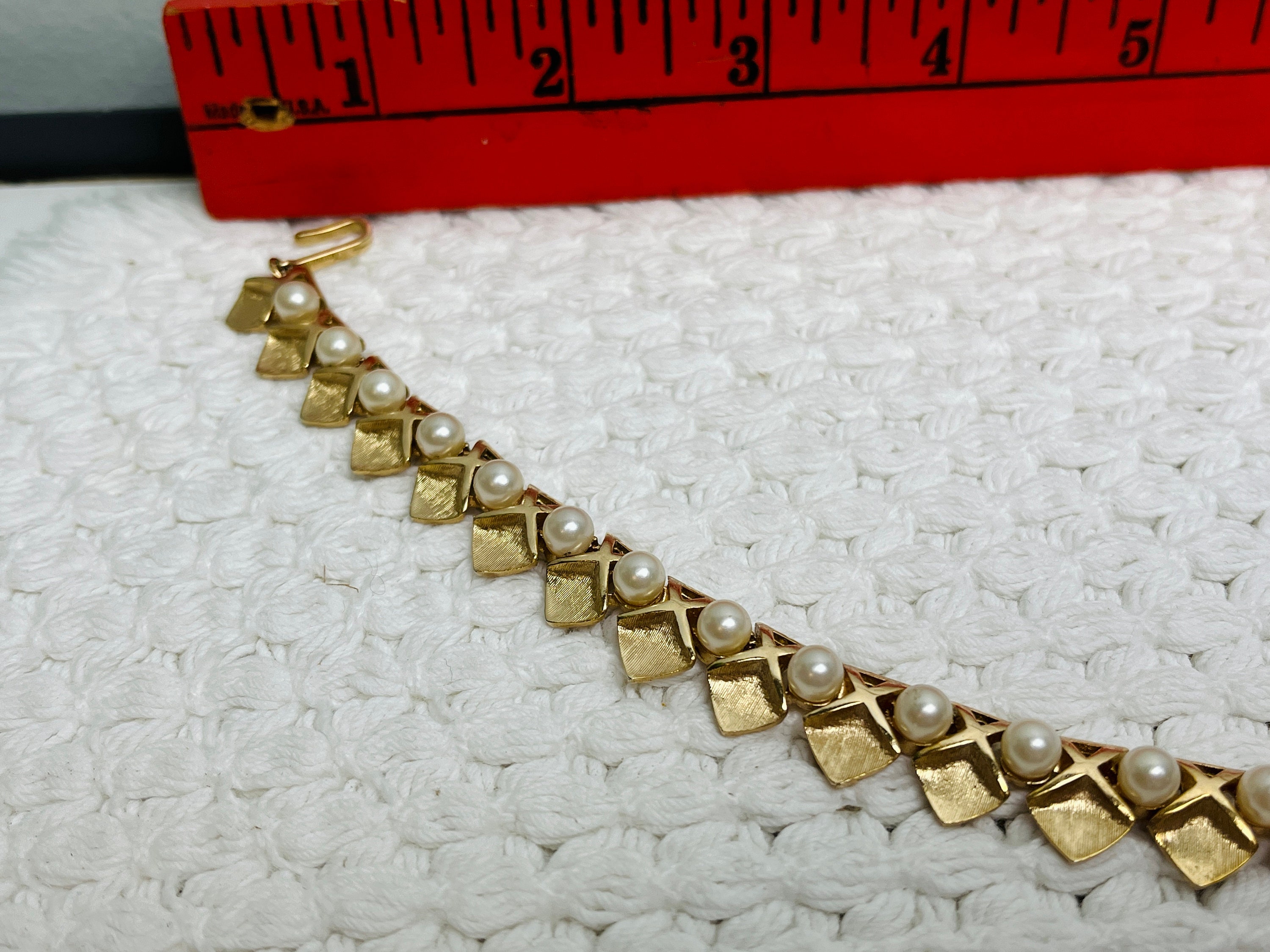 Trifari Faux Pearl Gold Tone Choker Necklace RARE | 1970s