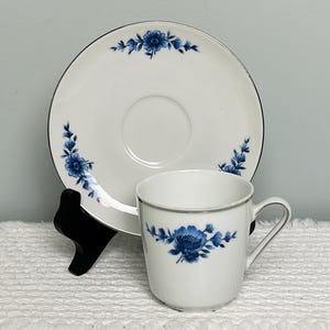 Danish Blue Tea Cup and Saucer Eschenbach Bavaria Germany c1960s Platinum Trim