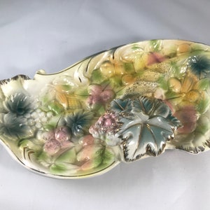 Majolica Ashtray Mid Century Barware Betson Gold Accents Pastel Decor Ceramic | Japan MCM | Hand Painted Vintage Fruit Leaves
