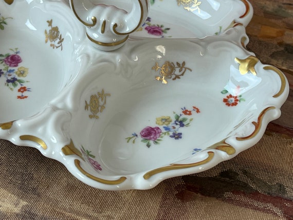 Reichenbach 花柄三つ仕切り皿 Reichenbach Porcelain Divided Serving Tray, German Mid Century