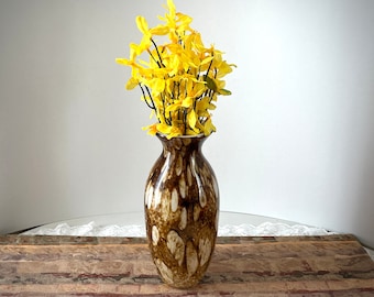 Brown Art Glass Tortoise Shell Vase, Leopard Print Decor, Art Nouveau Style