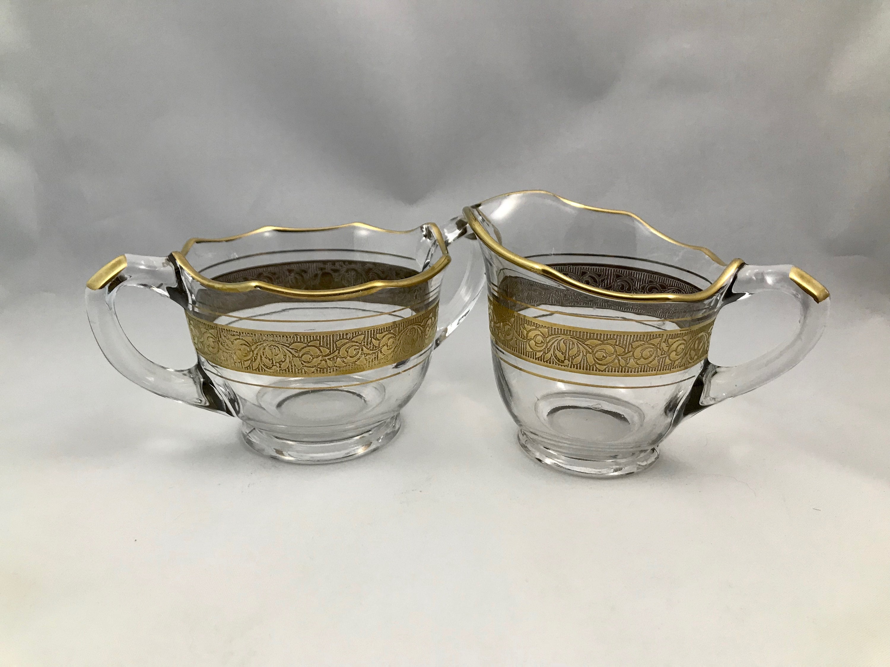 Vtg Gold Banded Creamer and Sugar Set with Gold Trim Elegant Design