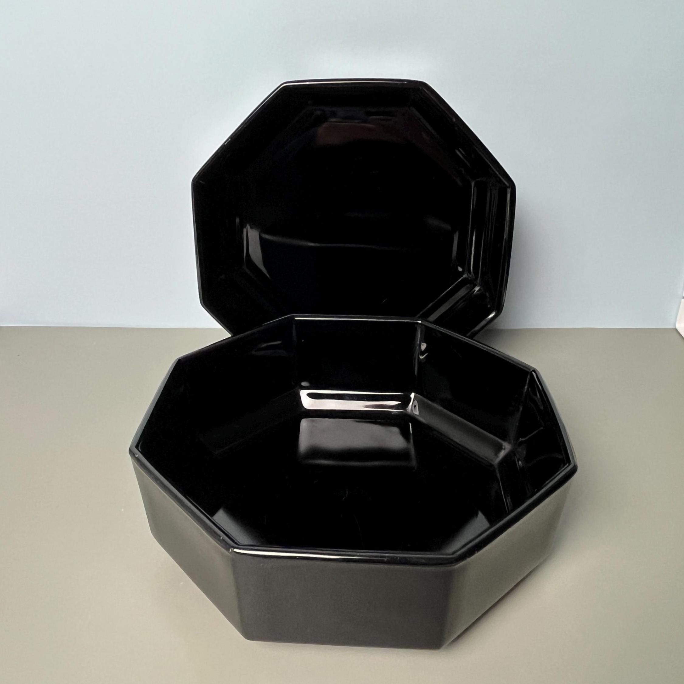 ARCOROC FRANCE TRIO 1 PLAT SALADIER + 2 ASSIETTES CREUSES NOIRE OCTOGONALE