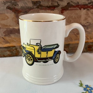 Lord Nelson Pottery Beer Mug Stein &quot;The Morris Oxford&quot; 1914 Car | Hand Crafted in England Porcelain Handled Cup w Gold Trim 1977 Vtg