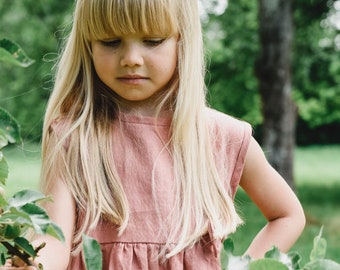 Linen Girl Dress “Eve” Summer Dress, Girl Dress, Short Sleeve Dress, Pink Dress, Dress, Dusty pink, Girls Clothing, Summer Dress, Handmade.