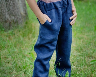 Linen Boy Pants '' Melaco'', Boys Trousers, Toddler Pants, Linen Trousers, Blue Pants, Summer Pants, Boys Long Pants