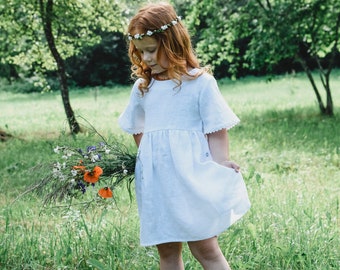 White, Linen Dress ''Bella'', Girl Dress, Natural Dress, Girls Dresses, Summer Dress, Girls Clothing, Handmade