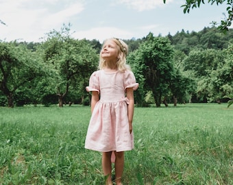Pale Pink, Linen Dress ''Lisa'', Girl Dress, Natural Dress, Summer Dress, Girls Dresses, Girls Clothing, Handmade
