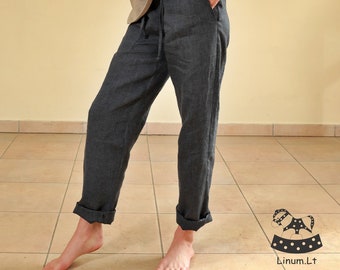 Linen Pants “Cameo” in Grey, Linen Trousers, Women Trousers, Loose fit, Summer Pants with Pockets