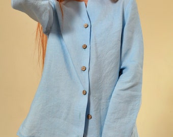 Long Sleeve Shirt “Holly”, Linen Blouse with Buttons, Oversized Blouse, Loose Blouse, Linen Shirt, Linen Tops