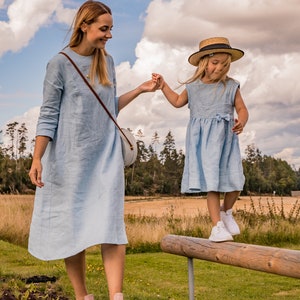 mommy and me linen dresses Matching Linen Dresses: Mommy and Me Polka Dot Dresses