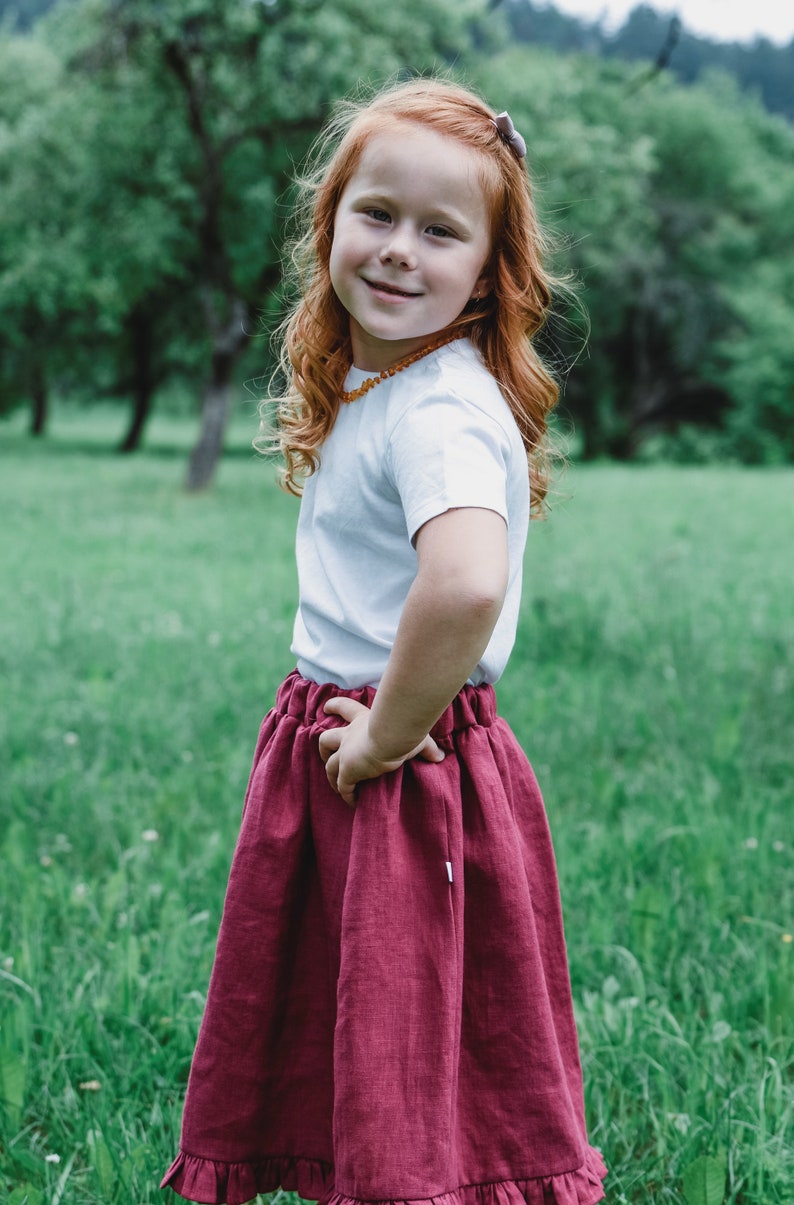 Linen Skirt ''Eda'' for Girls, Natural Linen Skirt, Toddler Skirt, Girls Skirts, Pink Skirt , Summer Clothing, Girls Clothing image 3