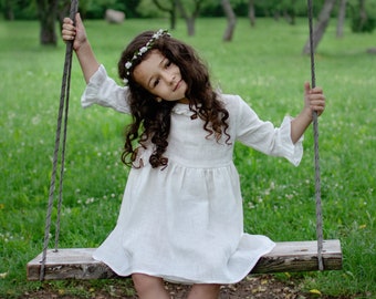 White Linen Dress ''Alice'', Girl Dress, Toddler Dress, Girls Dresses, Summer Dress, Birthday Dress, Natural Dress, Girls Clothing