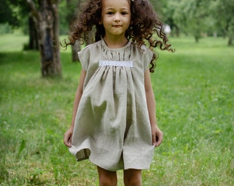 Leinenkleid für Mädchen "Ava" Mädchenkleid, Kurzarmkleid, Naturkleid, Kleinkindkleid, Mädchenkleider, Sommerkleid, Leinenkleid