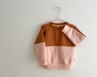 cool color block sweater (or hoodie) in pink and pecan brown