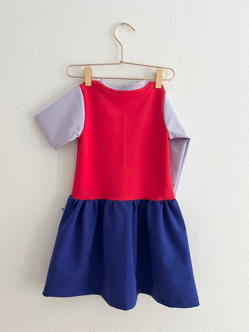 cute color block dress in lilac, red and cobalt blue to mix and match image 7