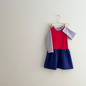 cute color block dress in lilac, red and cobalt blue to mix and match