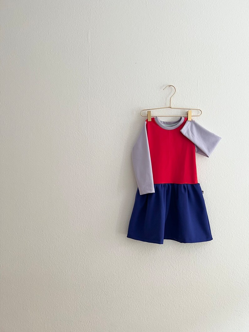 cute color block dress in lilac, red and cobalt blue to mix and match image 1