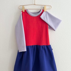 cute color block dress in lilac, red and cobalt blue to mix and match image 2