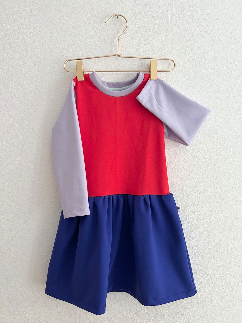 cute color block dress in lilac, red and cobalt blue to mix and match image 2