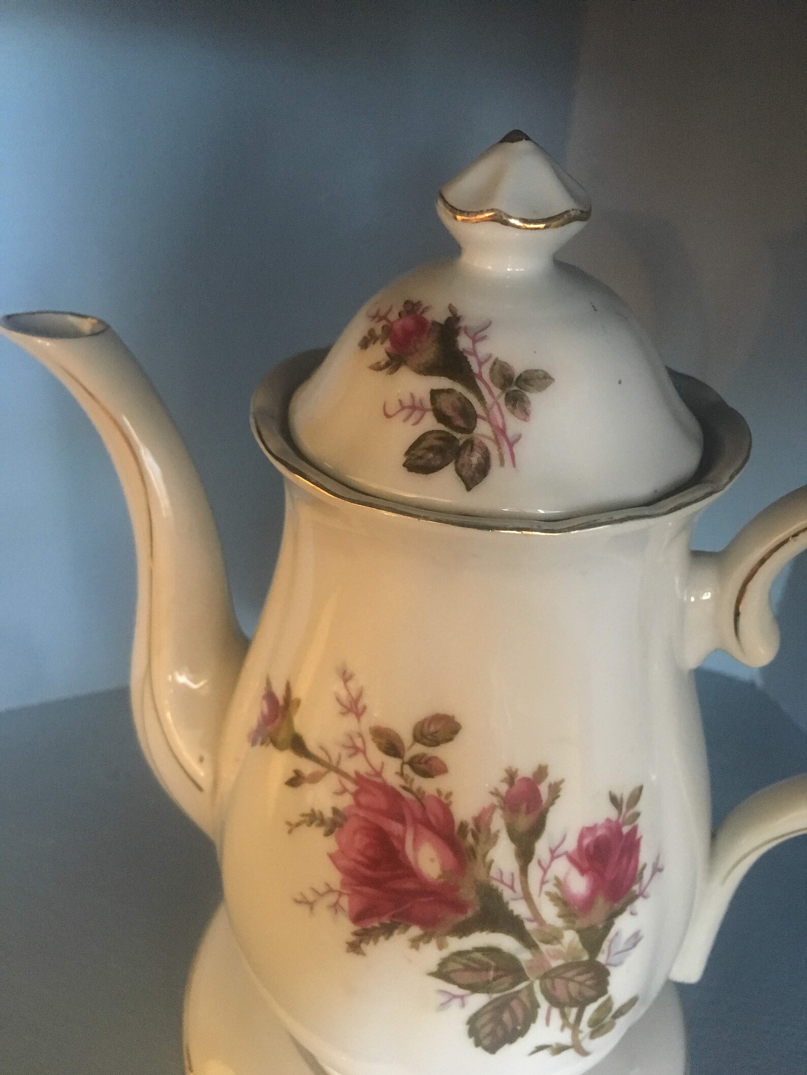 Vintage Moss Rose pattern Electric heating Tea Pot and Base Etsy