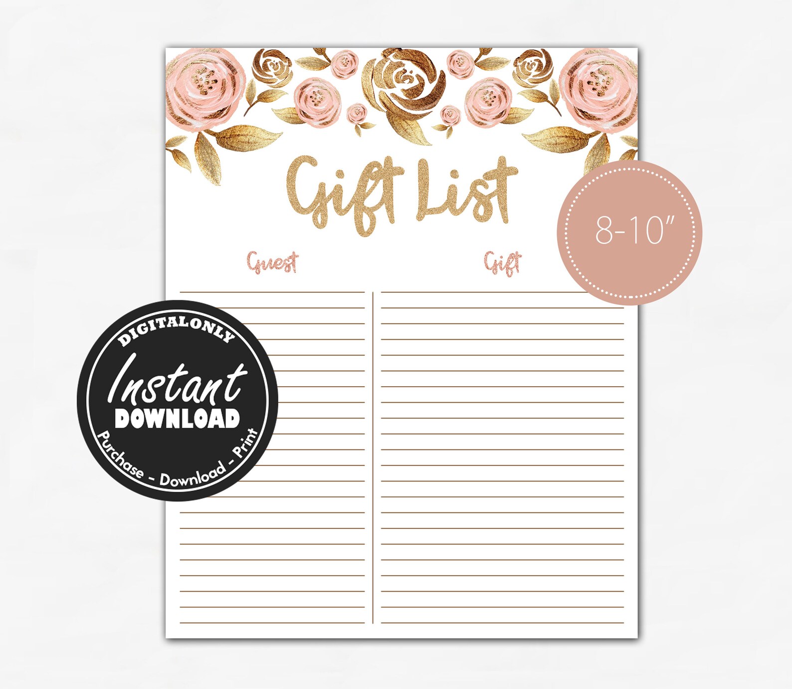 Bridal Shower Gift List Instant download Elegant Bridal Etsy